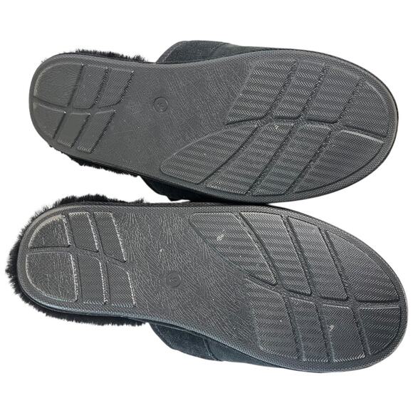 Ugg black shearling fur & suede slipper slides men's size 9 - Picture 4 of 4